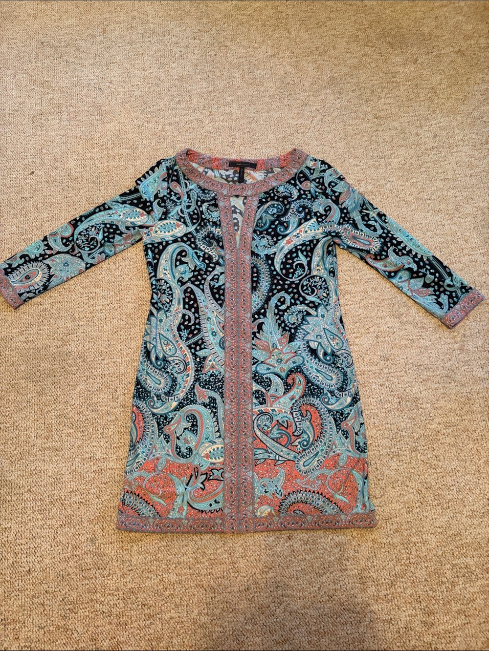 BCBGMaxAzria Paisley Shift Dress in Teal and Coral